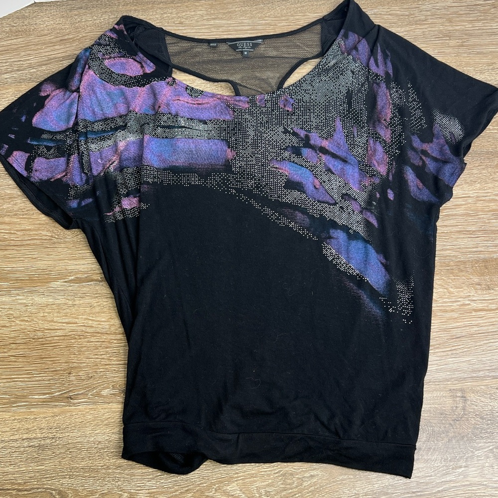 GUESS Los Angeles Abstract Mesh Top – Size Medium